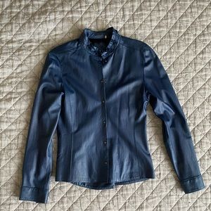 Lamb Leather Ruffle Collar Jacket Sz XS